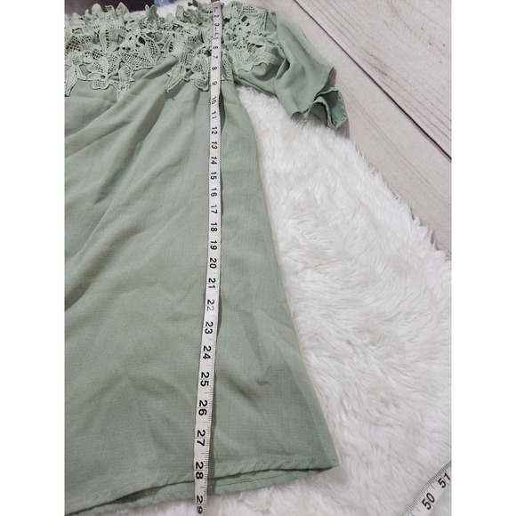 Umgee Mini Dress Off the Shoulder Floral Crochet Detail Light‎ Green M - Picture 6 of 6